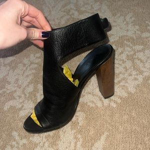 Black leather sandal booties